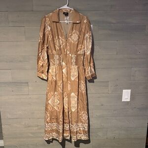 Elegant Long Sleeve Brown Patterned Dress